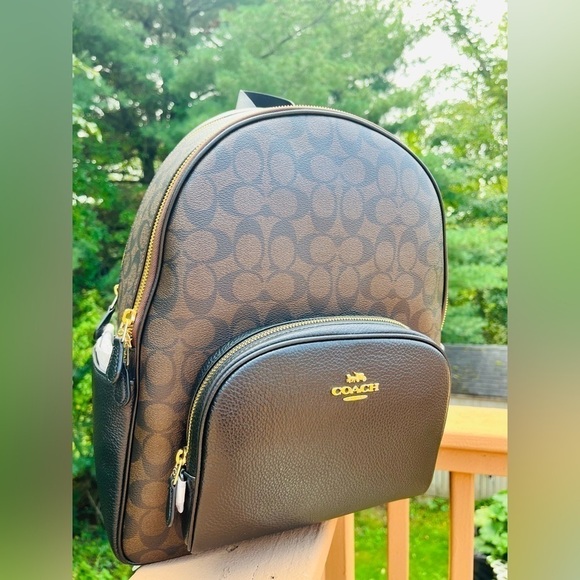 Coach Signature Brown Black Pebble Leather Backpack NWT​ - Picture 2 of 7